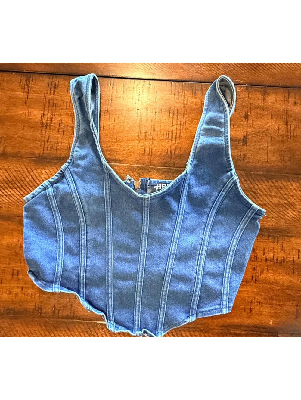 Thrill Jeans Denim Corset Crop Top - Juniors Size Large